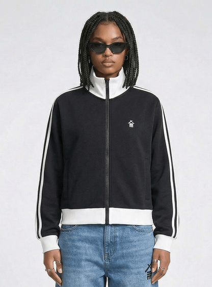 Contrast Side Stripe Fleece Cropped Track Jacket - | 234 Collectives