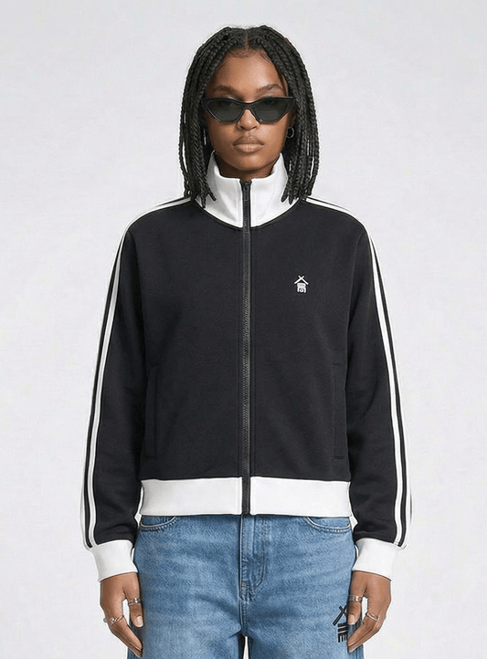 Contrast Side Stripe Fleece Cropped Track Jacket - | 234 Collectives