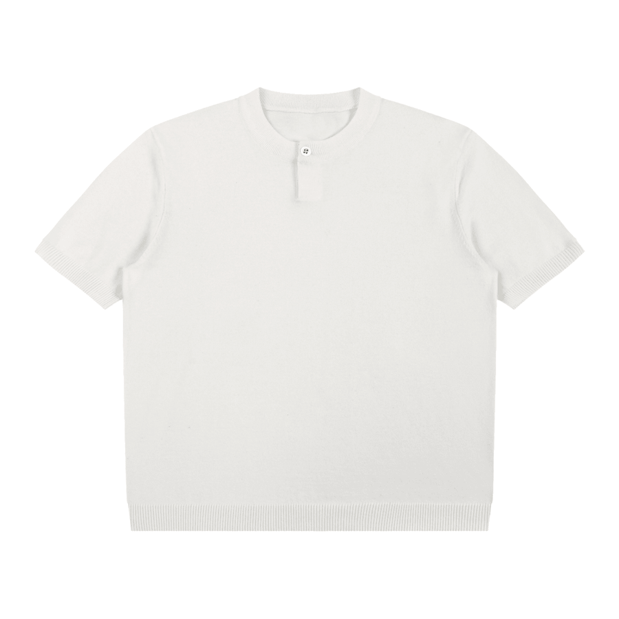 Cotton Knit Short Sleeve Henley T-Shirt in White by TWO THREE FOUR
